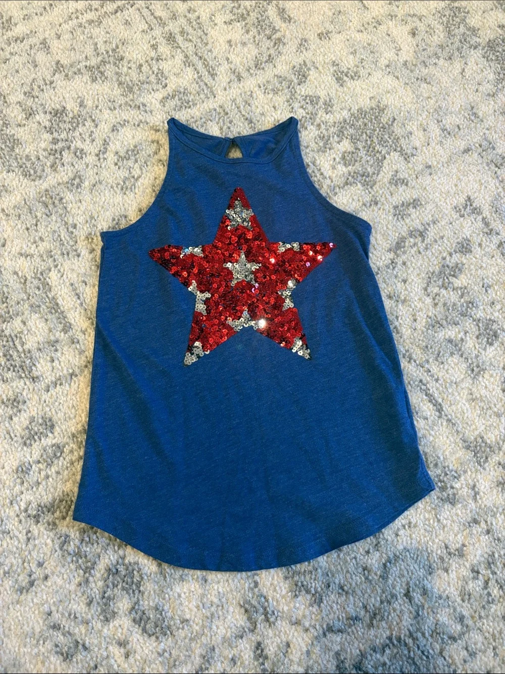 The Children's Place Blue Tank with Red and Silver Sequin Star Size 7/8